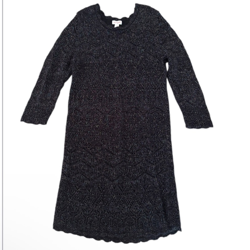 Cat & Jack Girls Black Holiday Sparkle Sweater Dress EUC